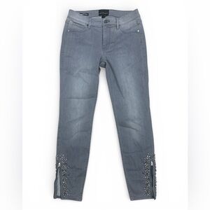 White House Black Market Gray Ankle Jeans with Embellished Zippers
